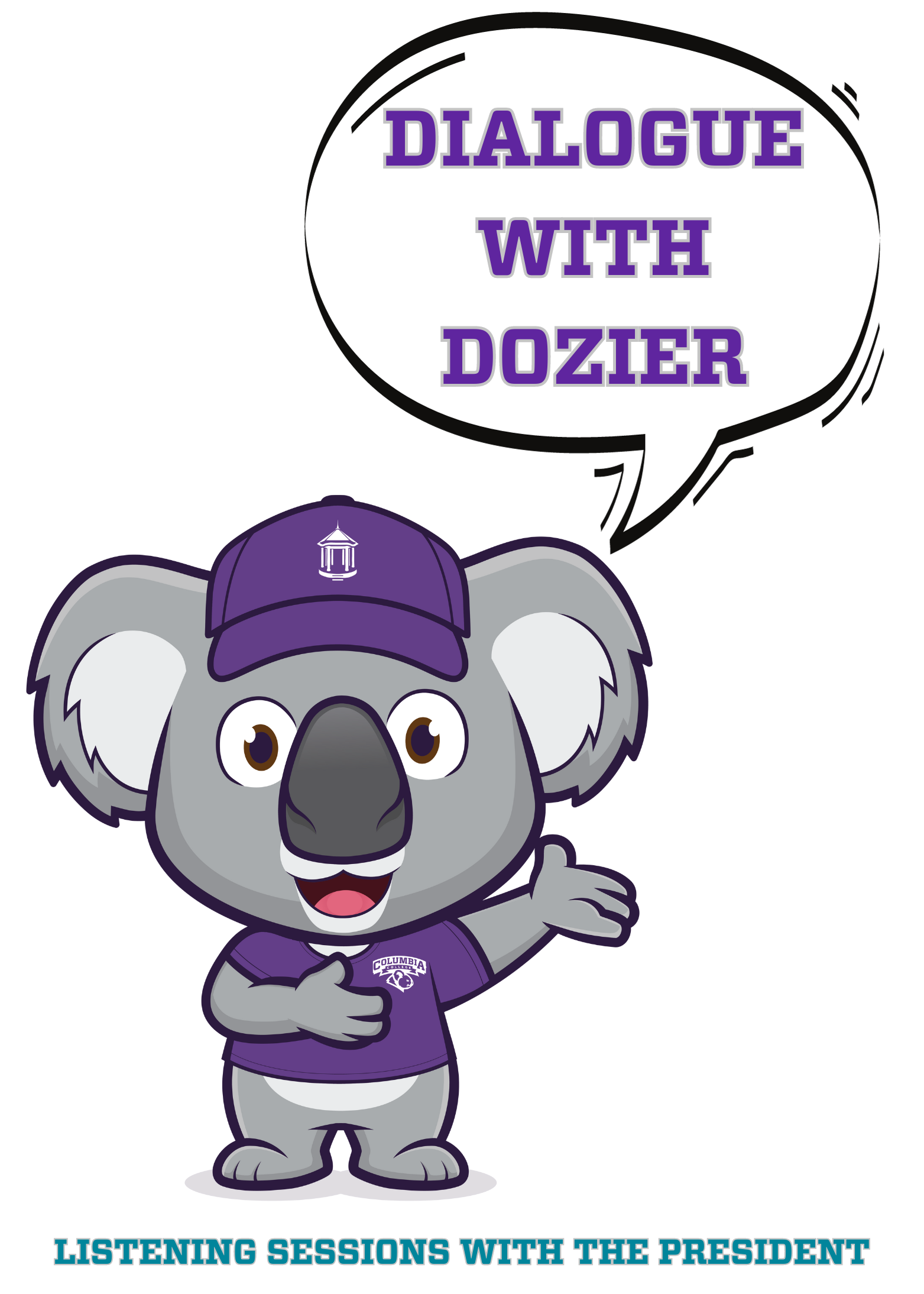 dialogue with dozier headline listening sessions with the president subheading koala speaking and wearing a hat
