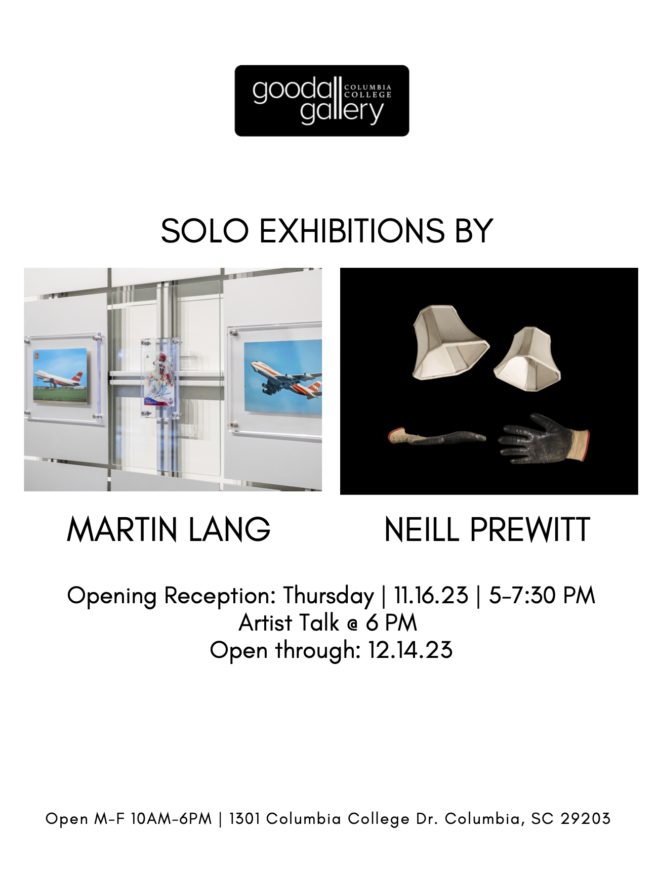goodall gallery columbia college - solo exhibitions by martin lang and neil prewitt - opening reception: Thursday, November 16, 2023 from 5-7:30pm - Artist Talk at 6pm - open through December 14, 2023