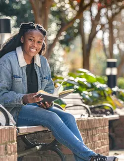 Image of girl sitting on campus bench